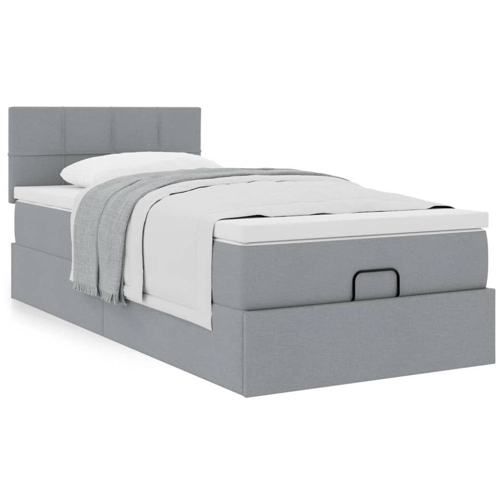 vidaXL Ottoman säng med madrass ljusgrå 100x200 cm tyg