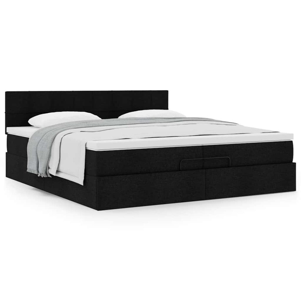vidaXL Ottoman sängram med madrass svart 200x200 cm tyg