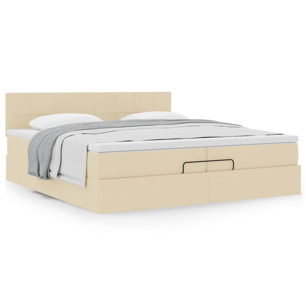 vidaXL Ottoman sängram med madrass gräddvit 200x200 cm tyg