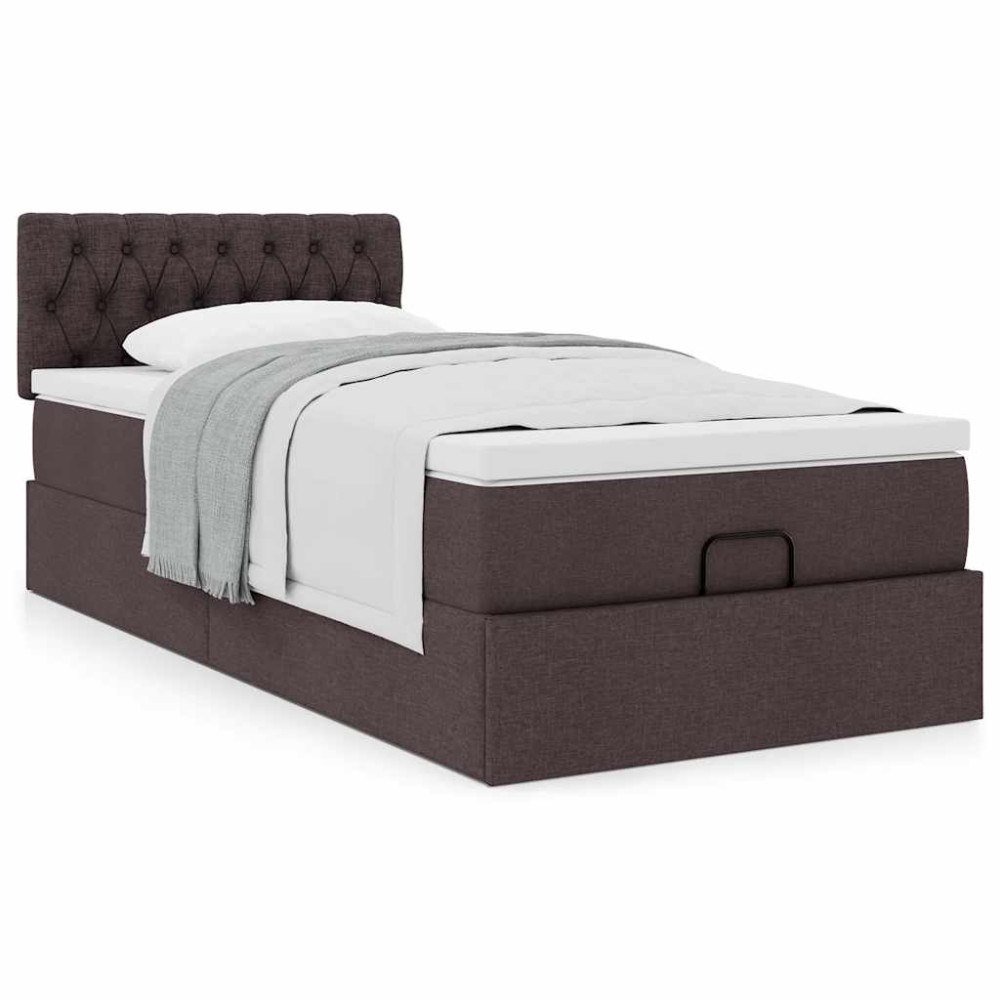 vidaXL Ottoman sängram med madrass mörkbrun 90x190 cm tyg