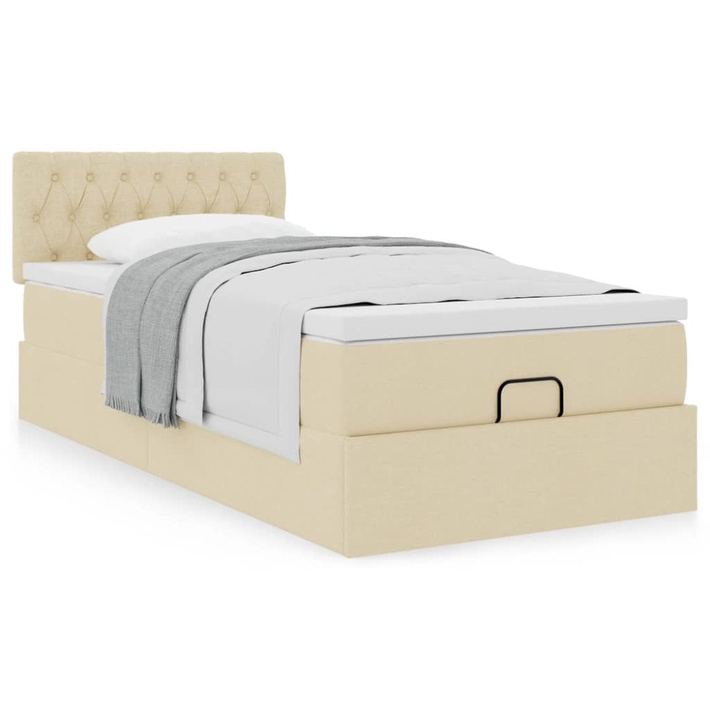 vidaXL Ottoman sängram med madrass gräddvit 90x190 cm tyg