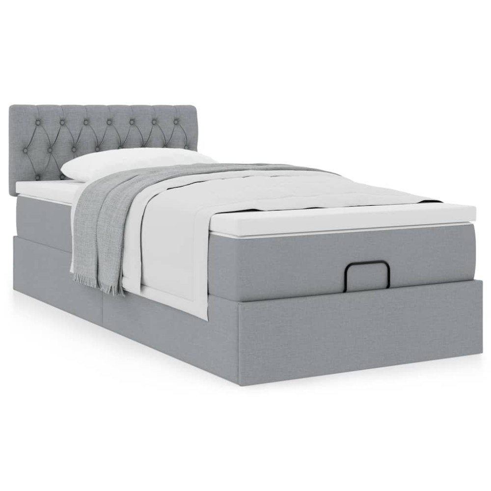 vidaXL Ottoman säng med madrass ljusgrå 90x200 cm tyg