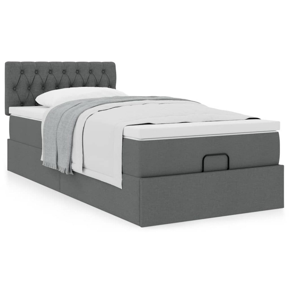 vidaXL Ottoman säng med madrass mörkgrå 90x200 cm tyg