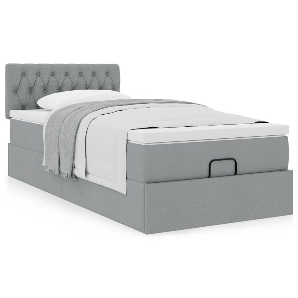 vidaXL Ottoman säng med madrass ljusgrå 100x200 cm tyg