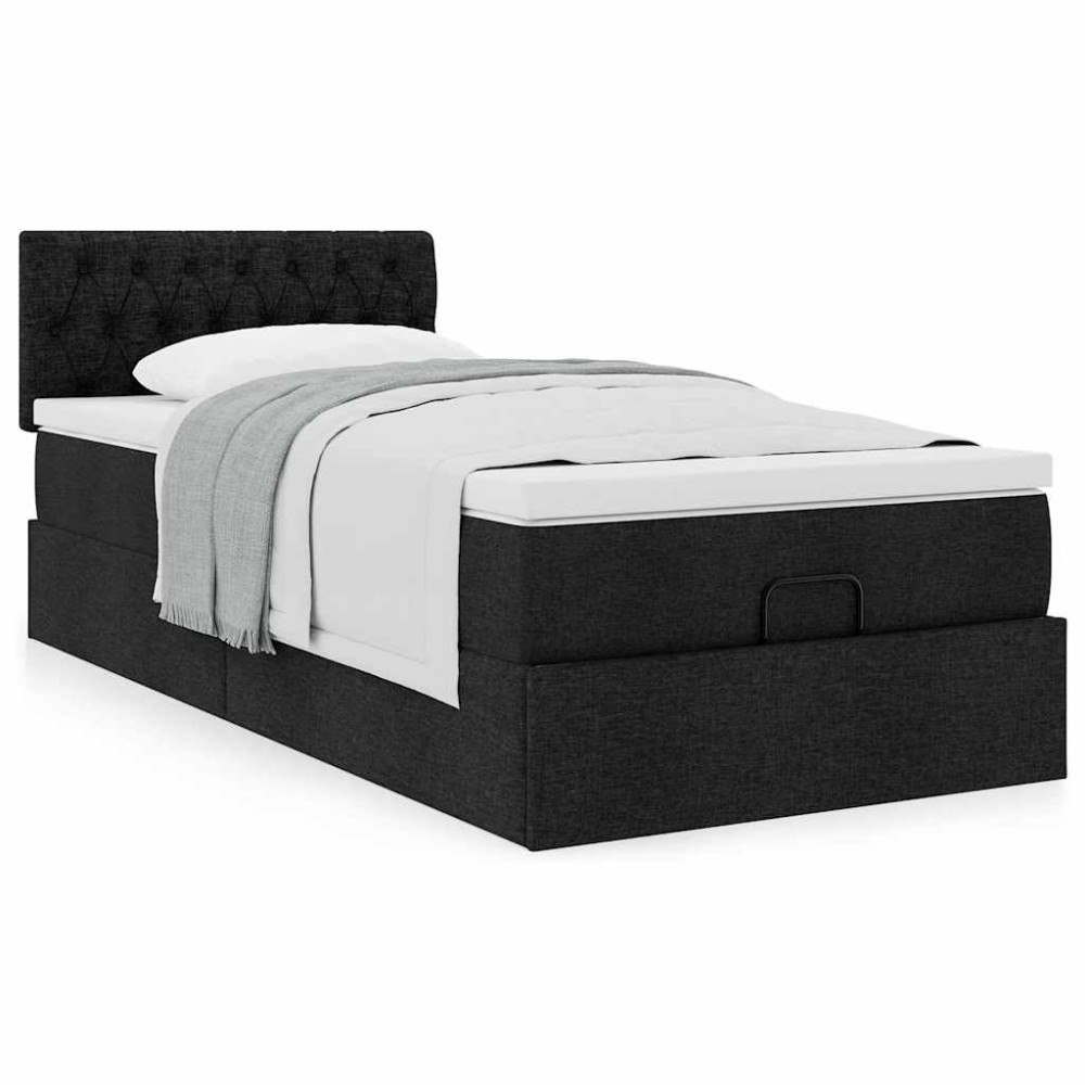 vidaXL Ottoman säng med madrass svart 100x200 cm tyg