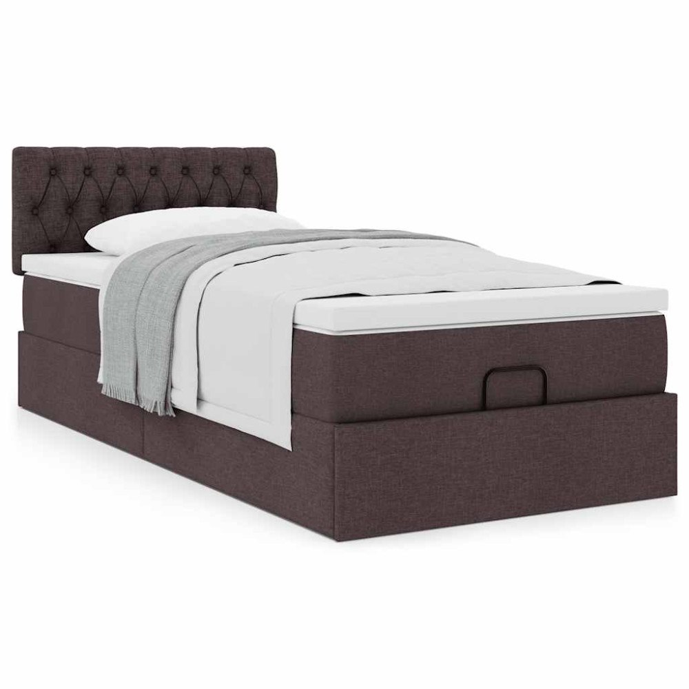 vidaXL Ottoman säng med madrass mörkbrun 100x200 cm tyg