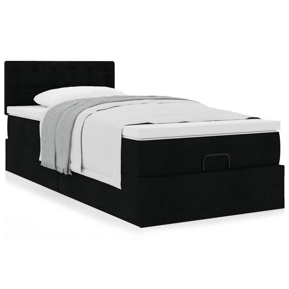 vidaXL Ottoman sängram med madrass svart 80x200 cm tyg