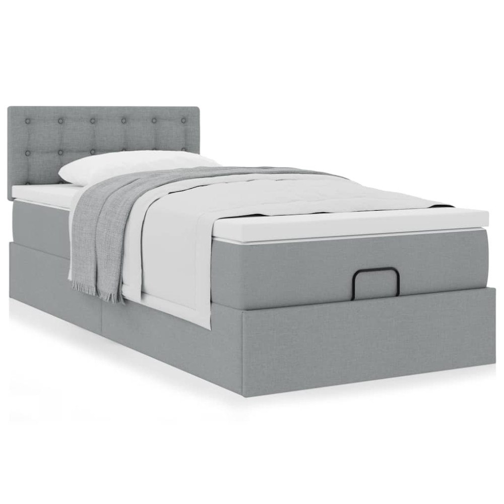 vidaXL Ottoman sängram med madrass ljusgrå 90x190 cm tyg