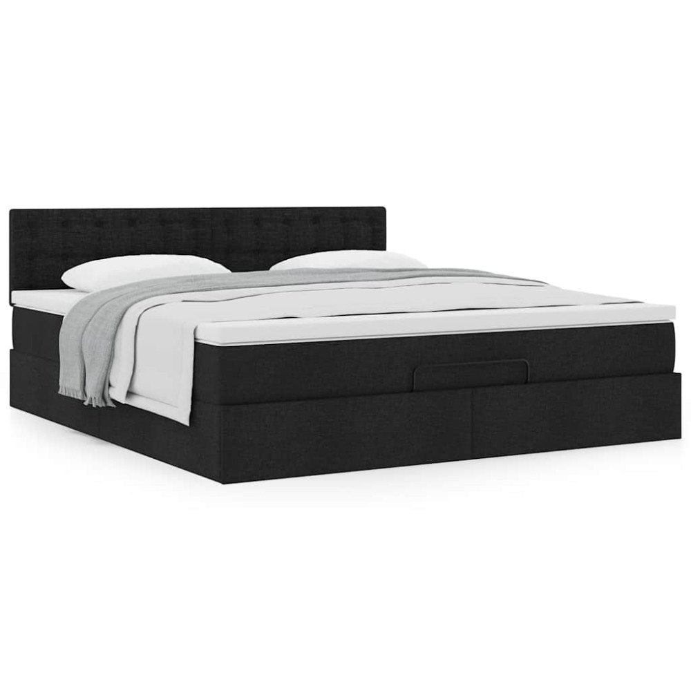 vidaXL Ottoman sängram med madrass svart 160x200 cm tyg