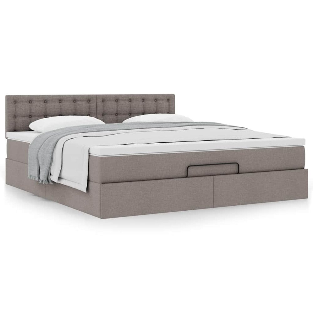 vidaXL Ottoman sängram med madrass taupe 160x200 cm tyg