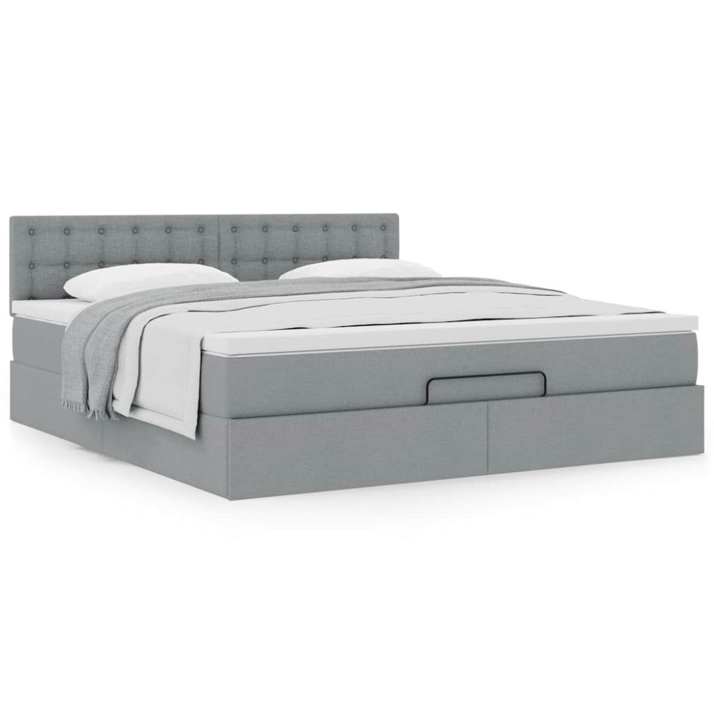 vidaXL Ottoman sängram med madrass ljusgrå 180x200 cm tyg