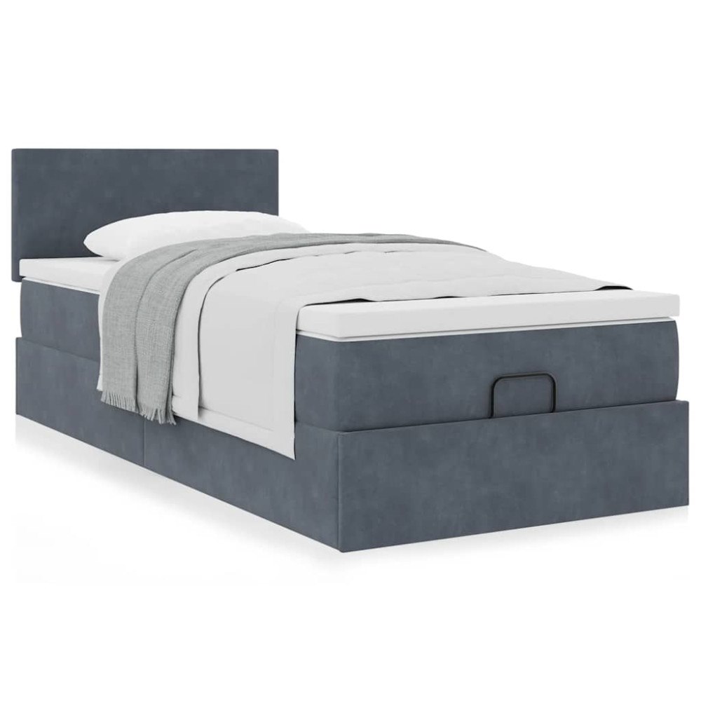 vidaXL Ottoman sängram med madrass mörkgrå 80x200 cm sammet
