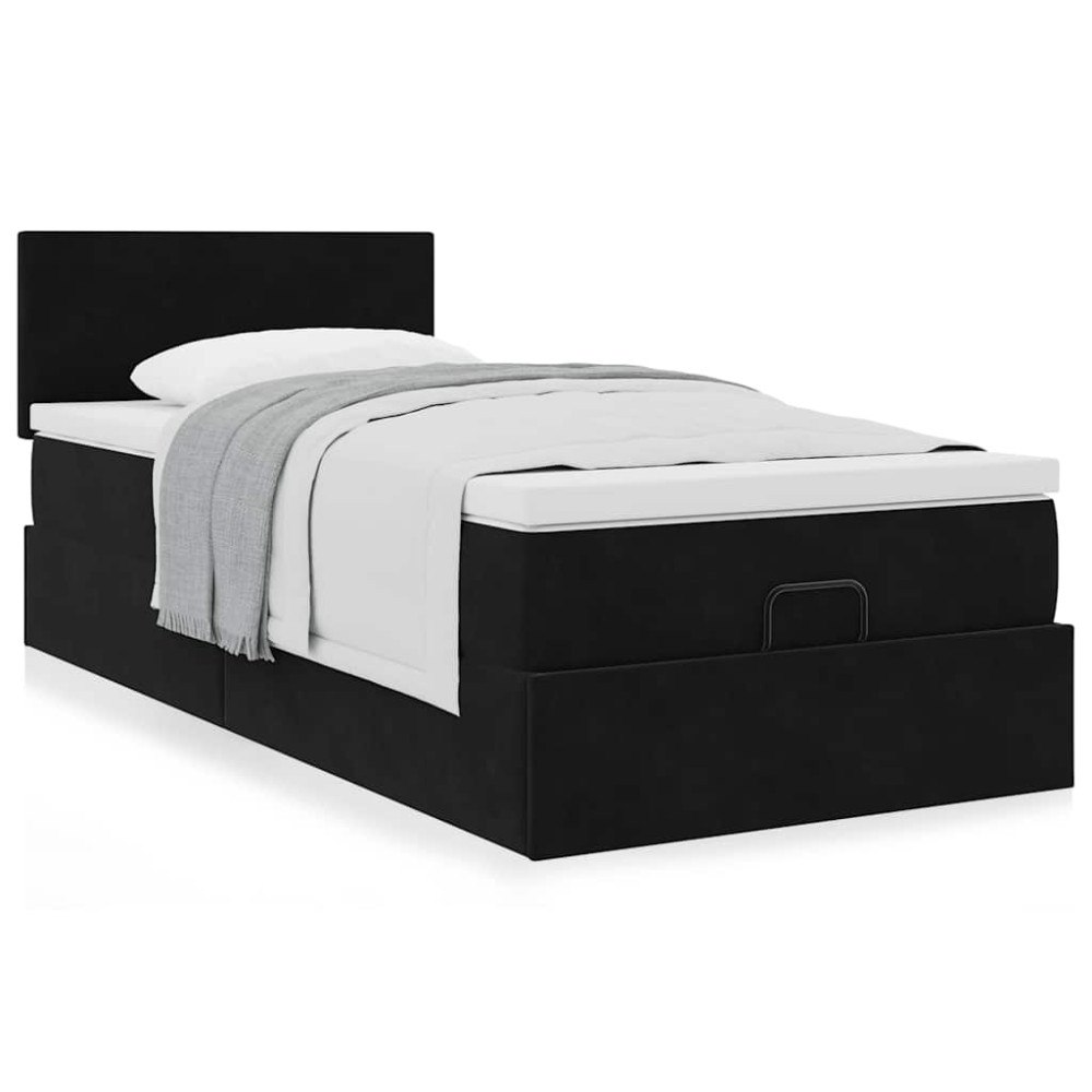 vidaXL Ottoman sängram med madrass svart 90x190 cm sammet