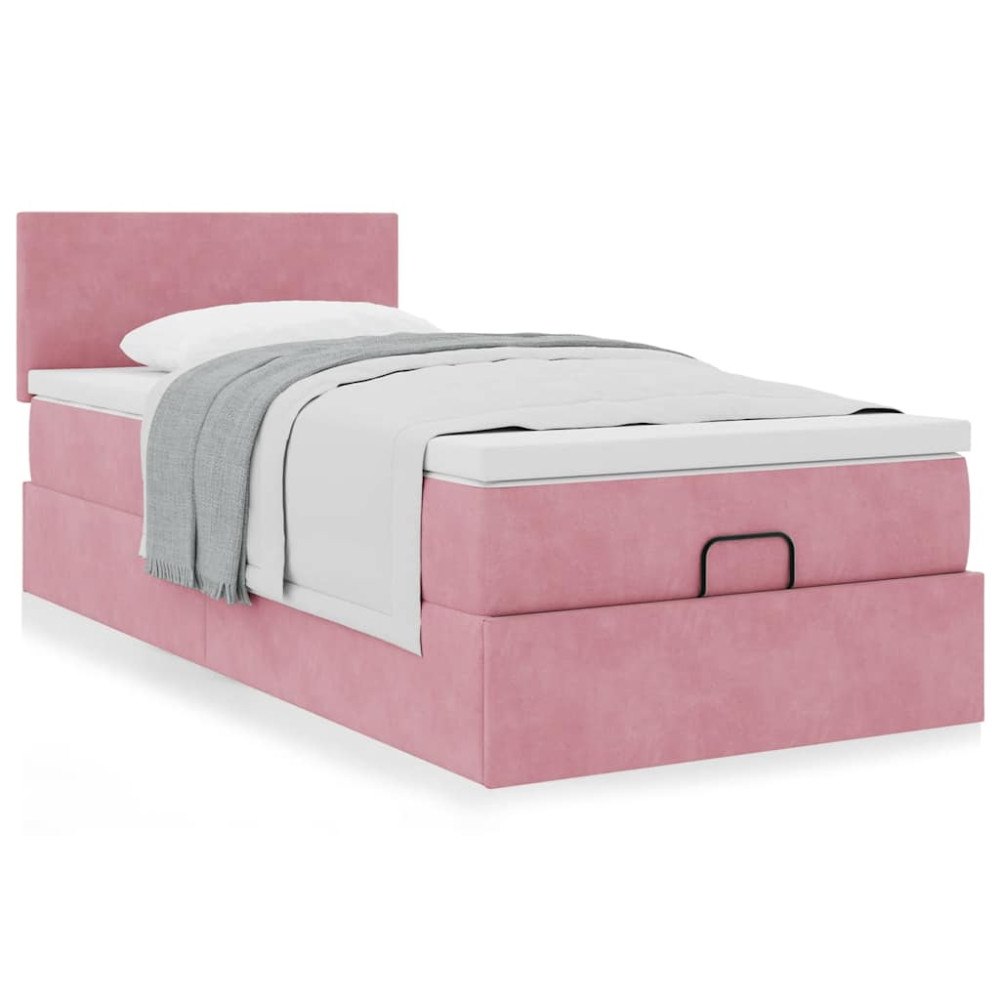 vidaXL Ottoman sängram med madrass rosa 90x190 cm sammet