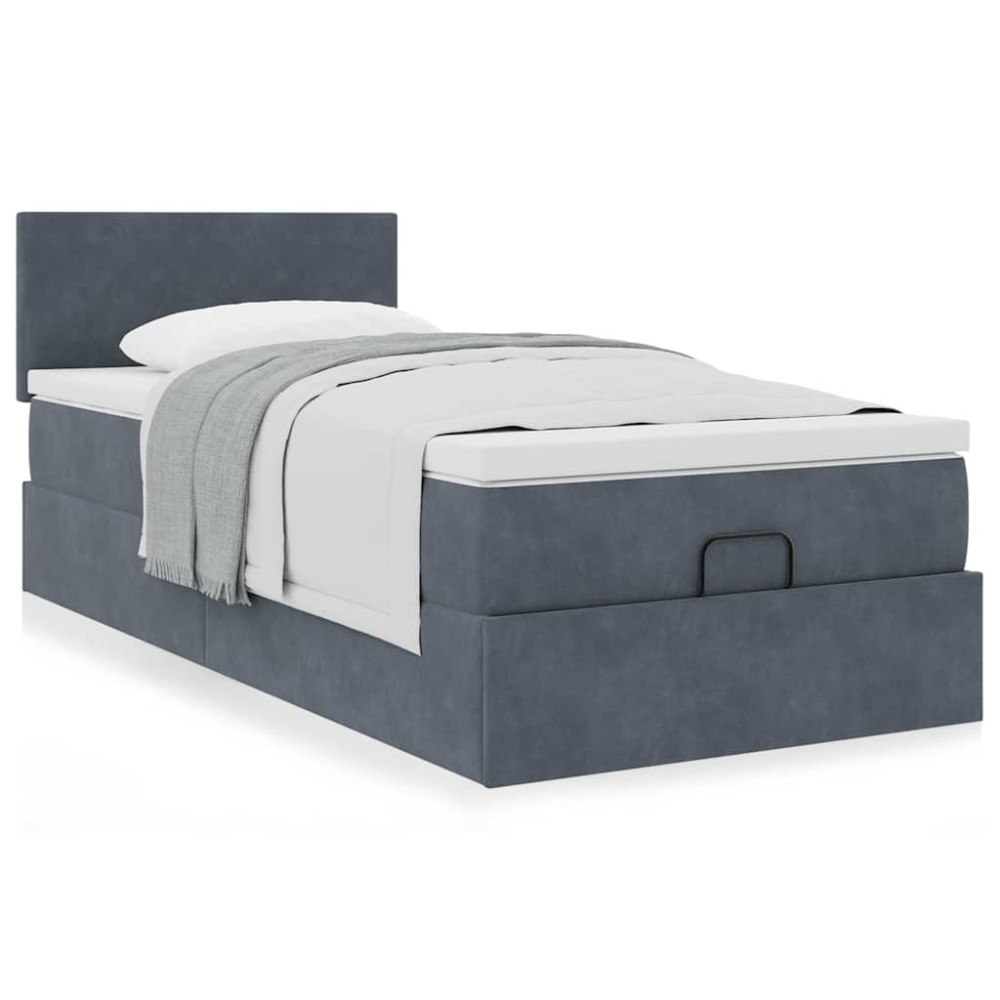 vidaXL Ottoman sängram med madrass mörkgrå 90x200 cm sammet