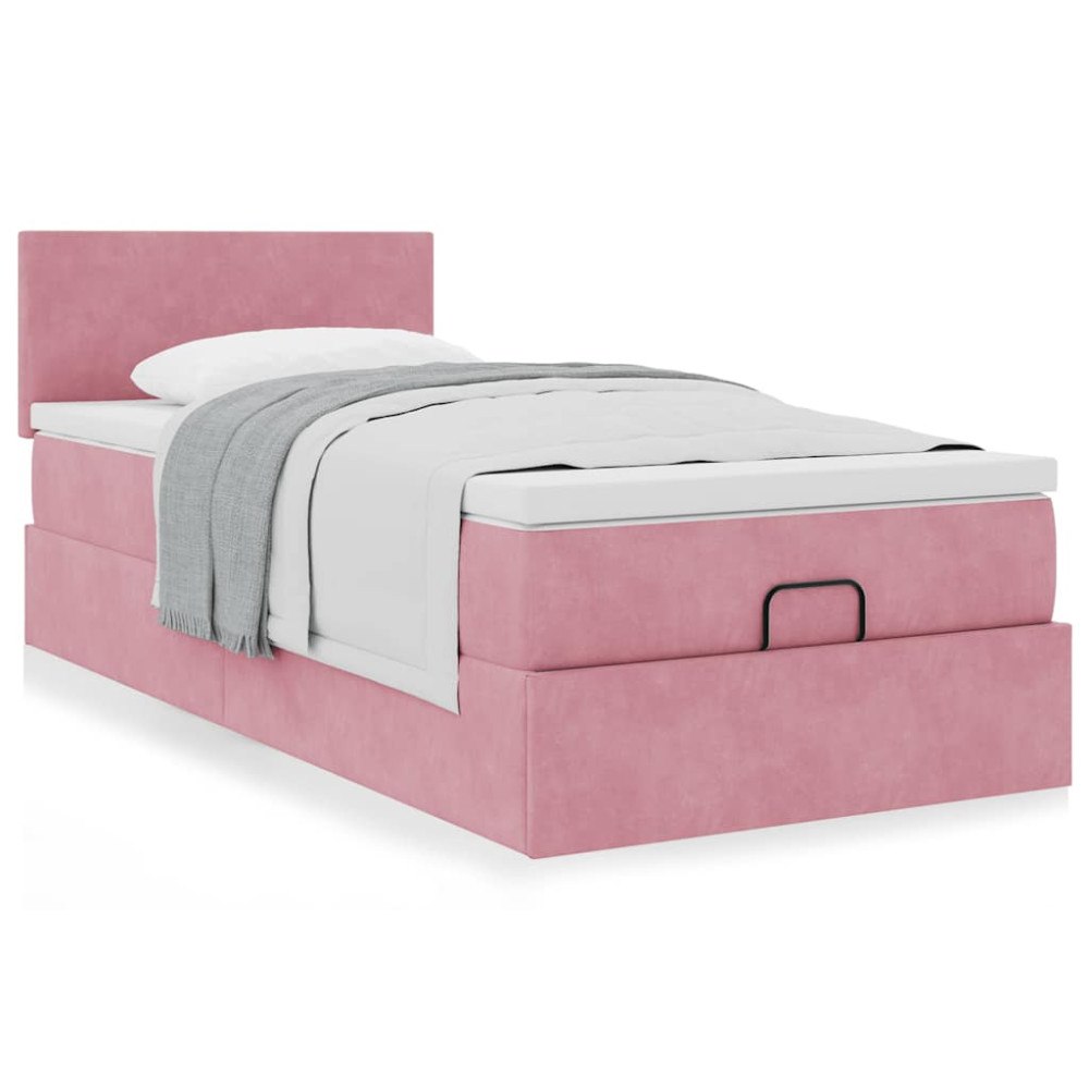 vidaXL Ottoman sängram med madrass rosa 90x200 cm sammet