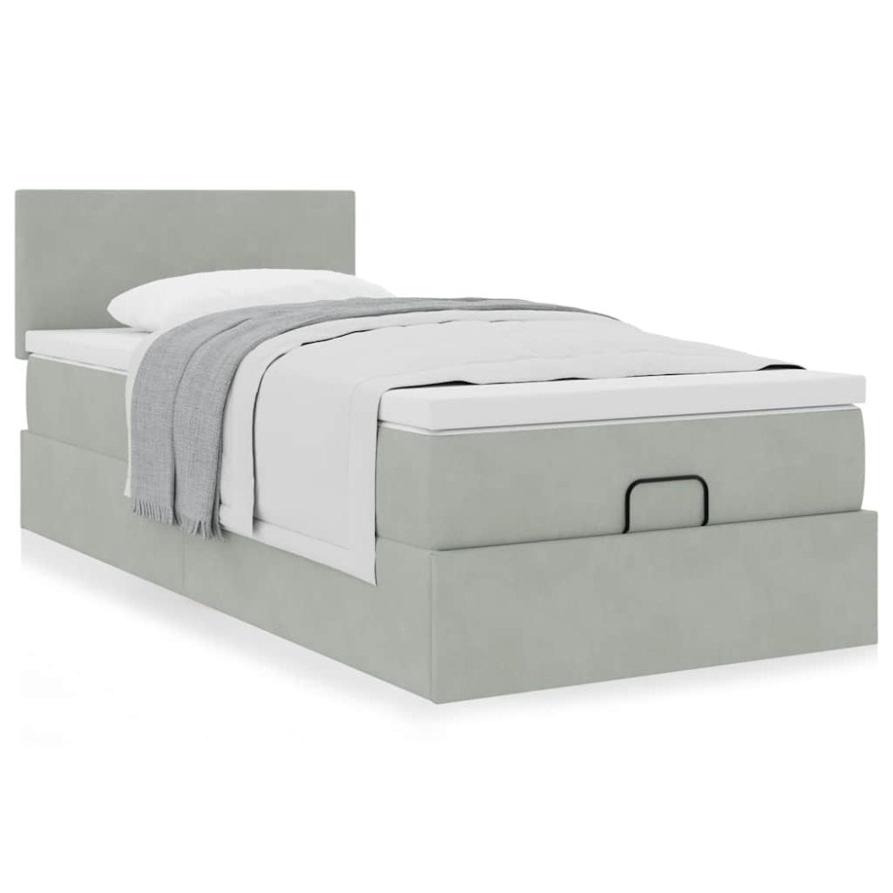 vidaXL Ottoman sängram med madrass ljusgrå 100x200 cm sammet