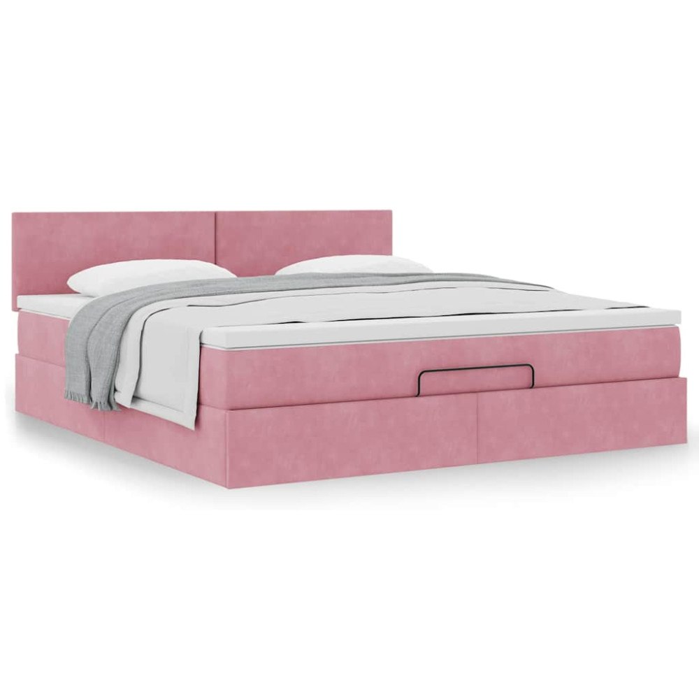 vidaXL Ottoman sängram med madrass rosa 180x200 cm sammet