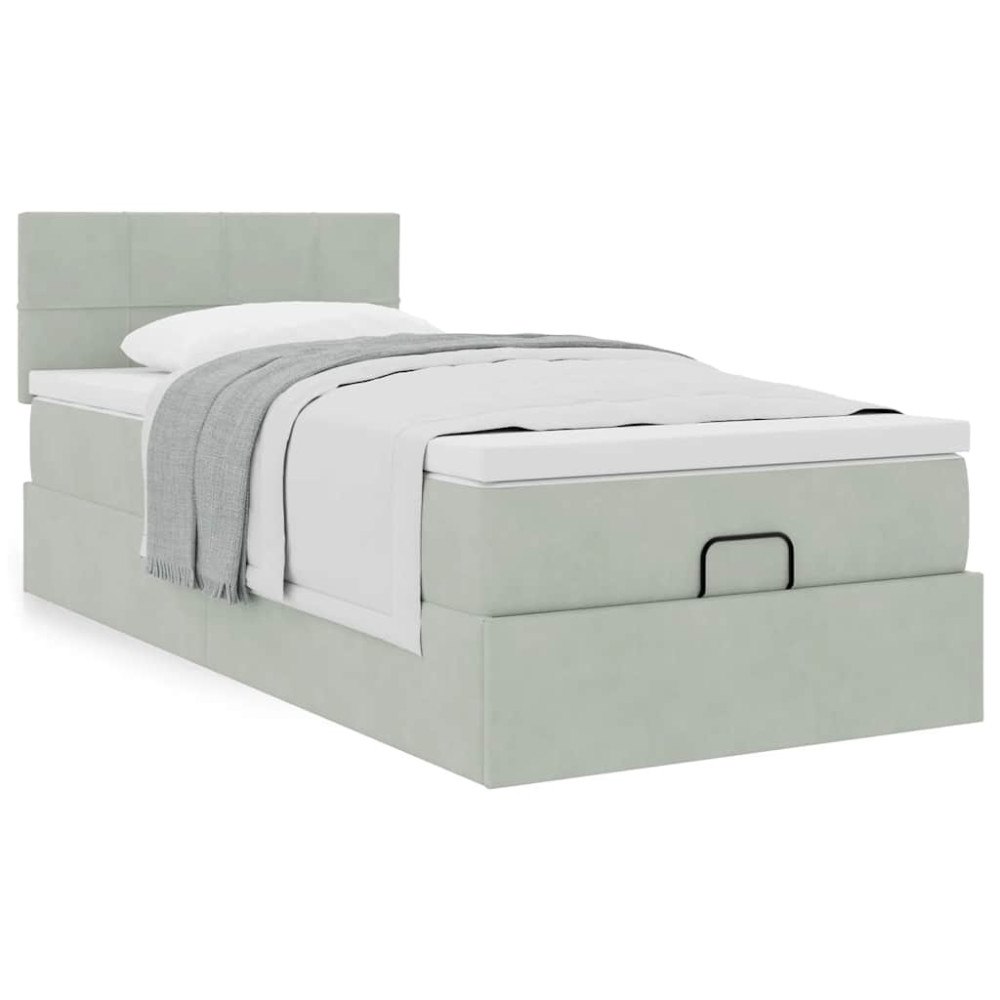 vidaXL Ottoman sängram med madrass ljusgrå 90x200 cm sammet