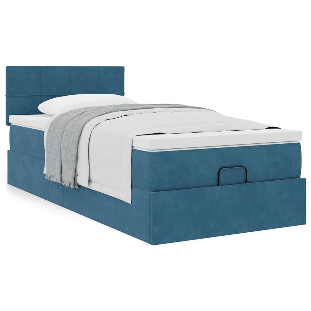 vidaXL Ottoman sängram med madrass mörkblå 90x200 cm sammet