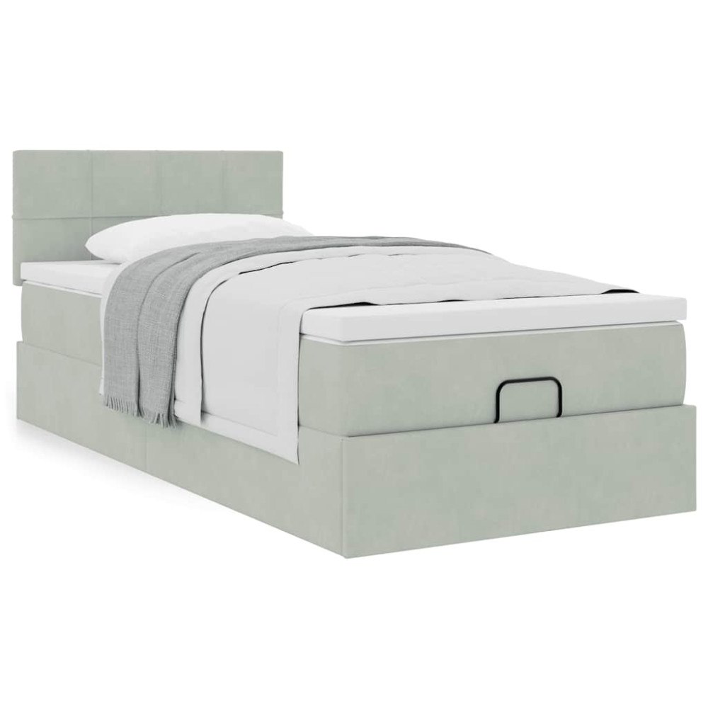 vidaXL Ottoman sängram med madrass ljusgrå 100x200 cm sammet