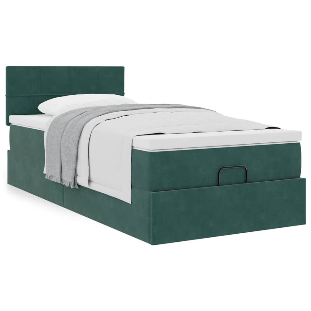 vidaXL Ottoman sängram med madrass mörkgrön 100x200 cm sammet