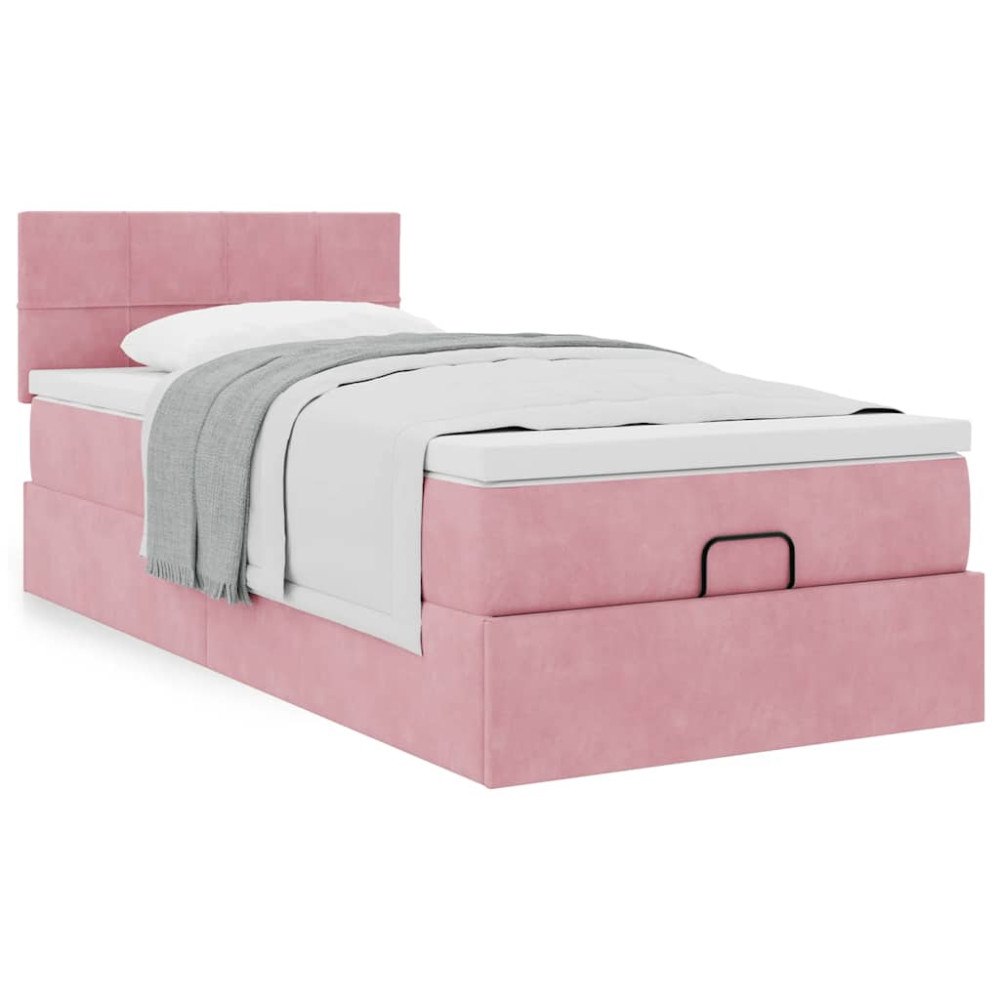 vidaXL Ottoman sängram med madrass rosa 100x200 cm sammet