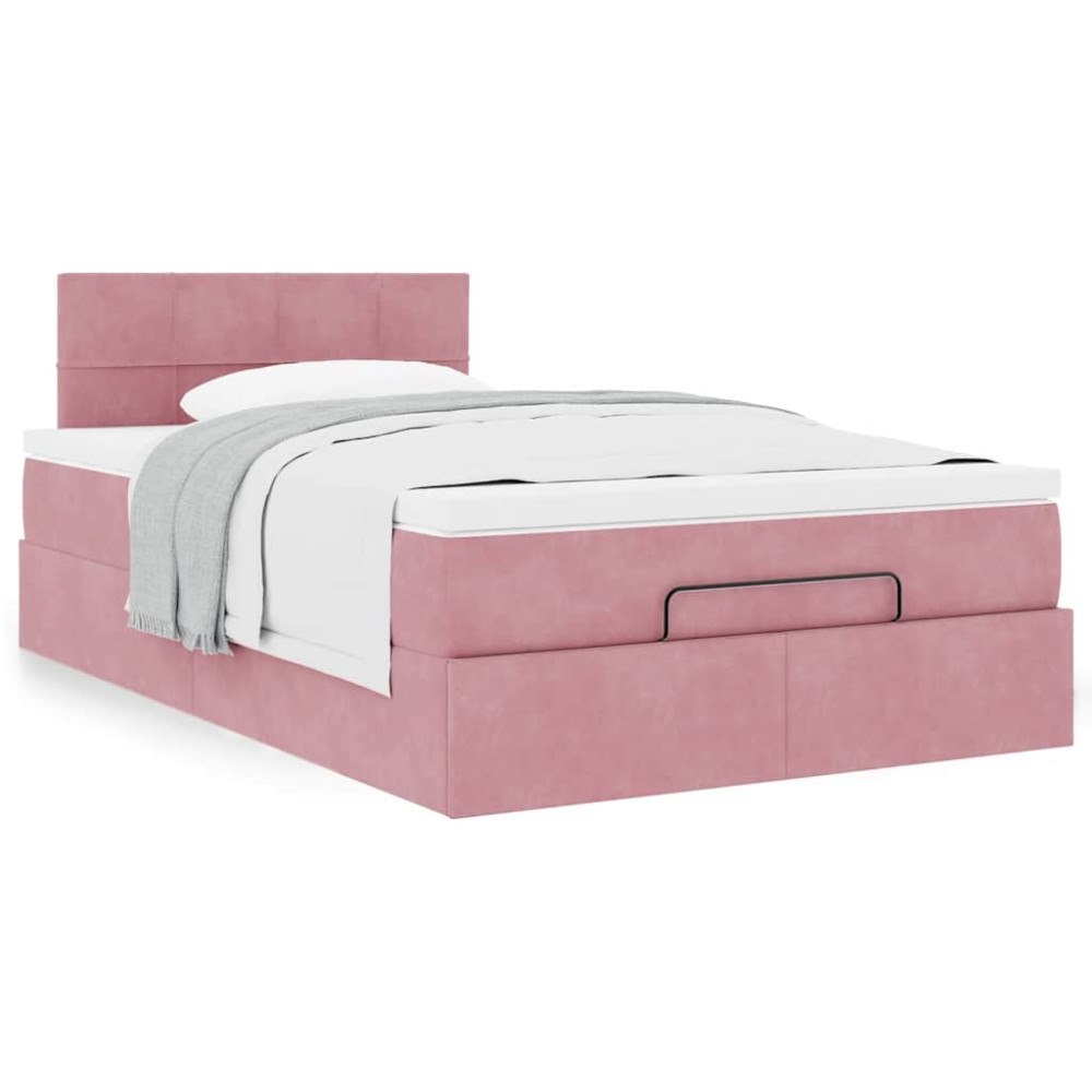 vidaXL Ottomansk säng med madrass rosa 120x190 cm sammet