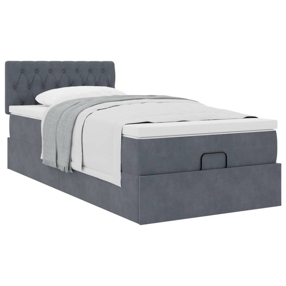 vidaXL Ottoman sängram med madrass mörkgrå 80x200 cm sammet