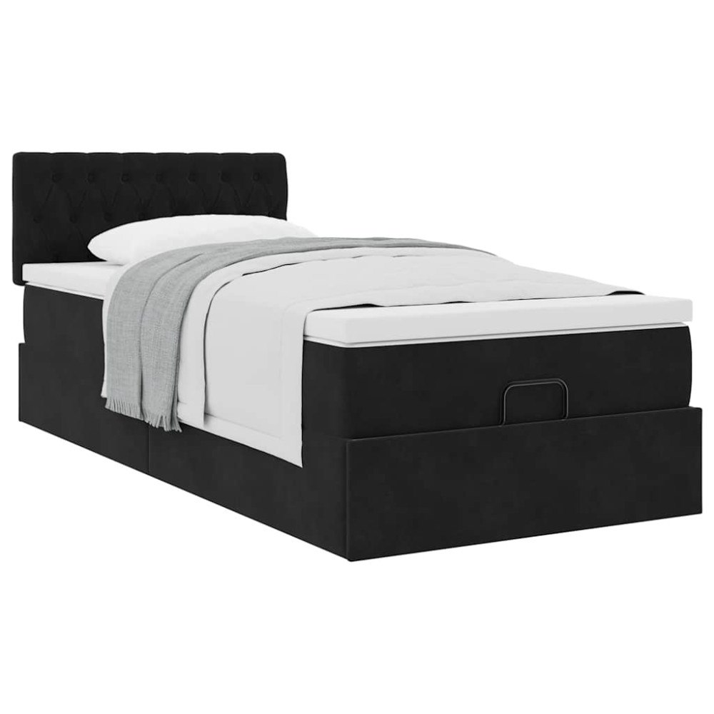 vidaXL Ottoman sängram med madrass svart 80x200 cm sammet