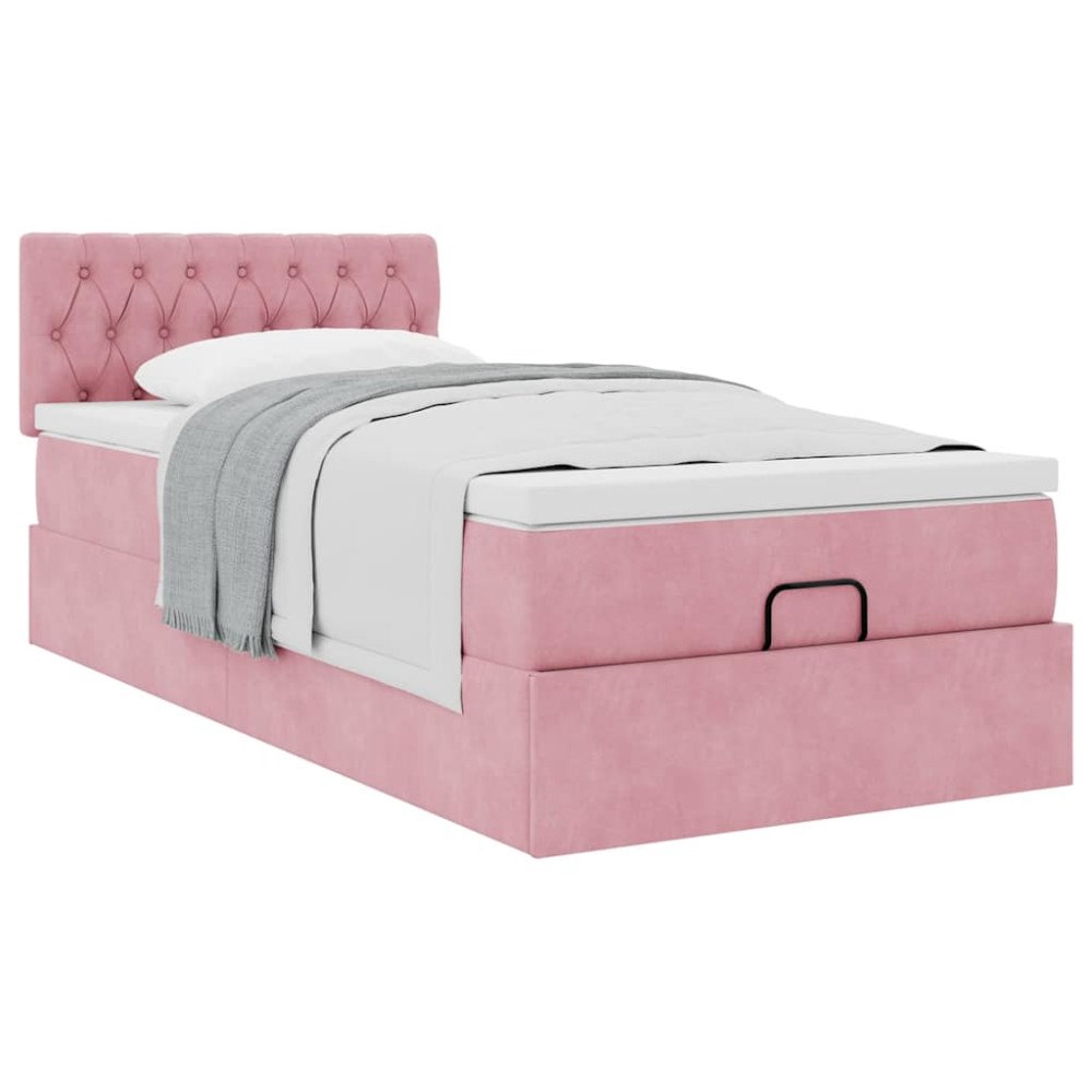 vidaXL Ottoman sängram med madrass rosa 80x200 cm sammet