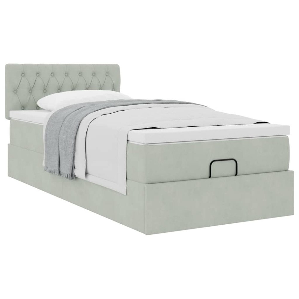 vidaXL Ottoman sängram med madrass ljusgrå 90x200 cm sammet