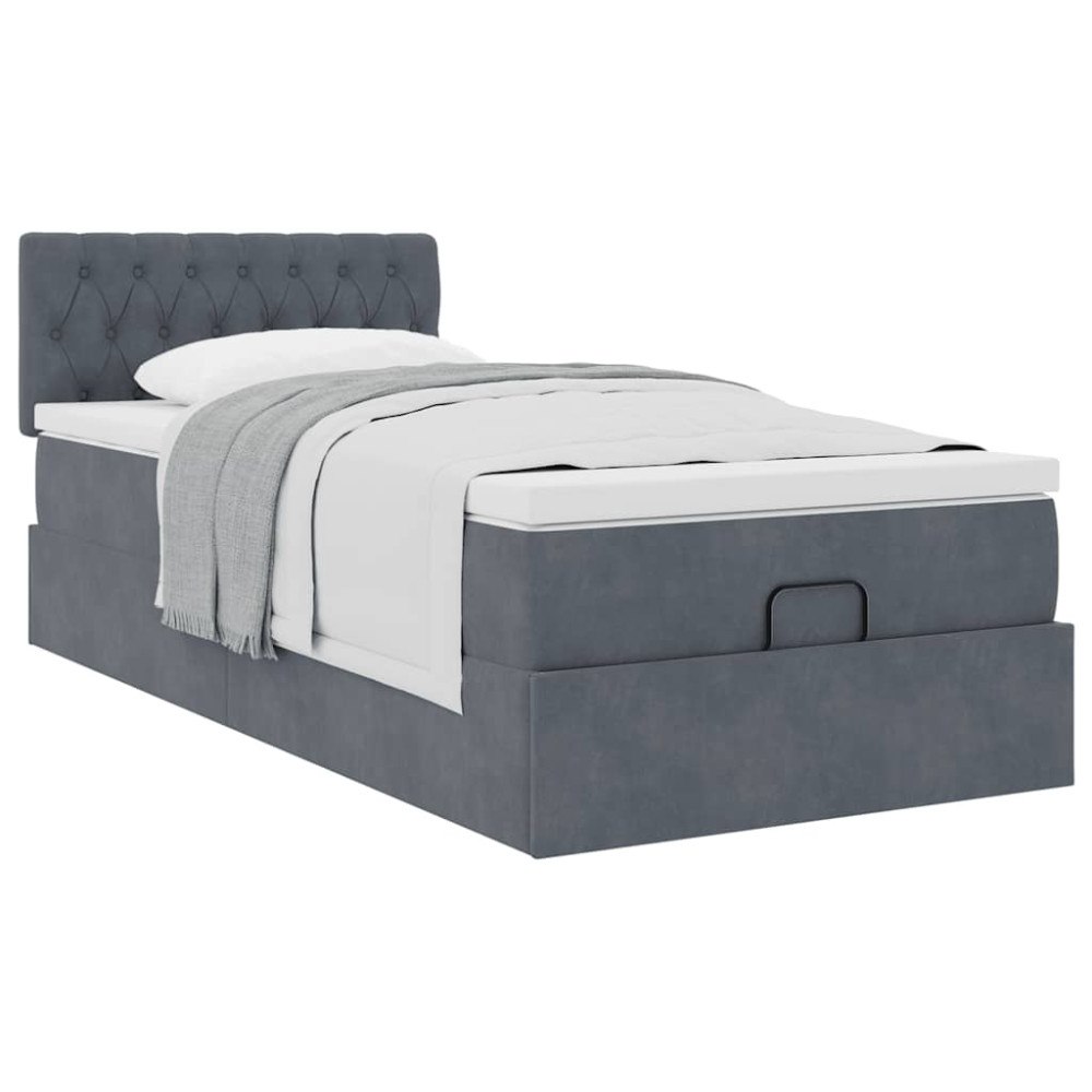 vidaXL Ottoman sängram med madrass mörkgrå 90x200 cm sammet