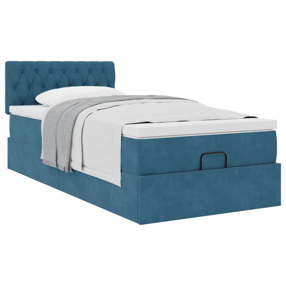 vidaXL Ottoman sängram med madrass mörkblå 90x200 cm sammet