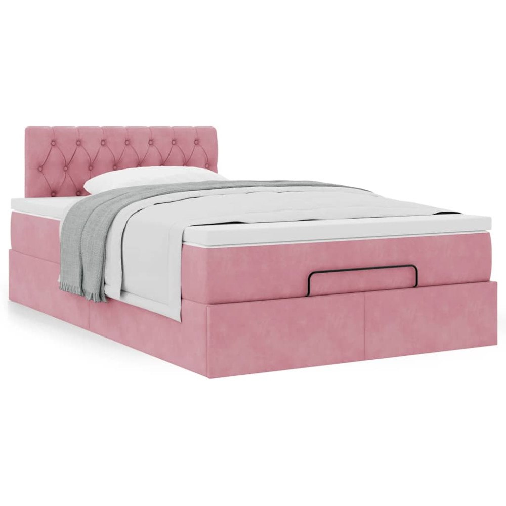 vidaXL Ottomansk säng med madrass rosa 120x190 cm sammet