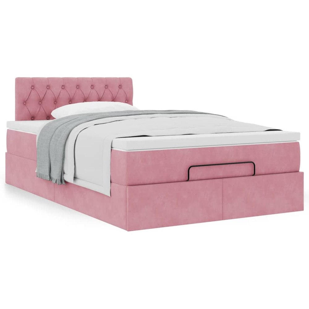 vidaXL Ottoman sängram med madrass rosa 120x200 cm sammet