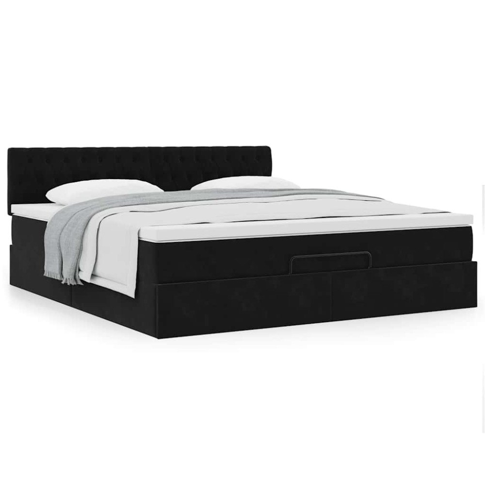 vidaXL Ottoman sängram med madrass svart 180x200 cm sammet