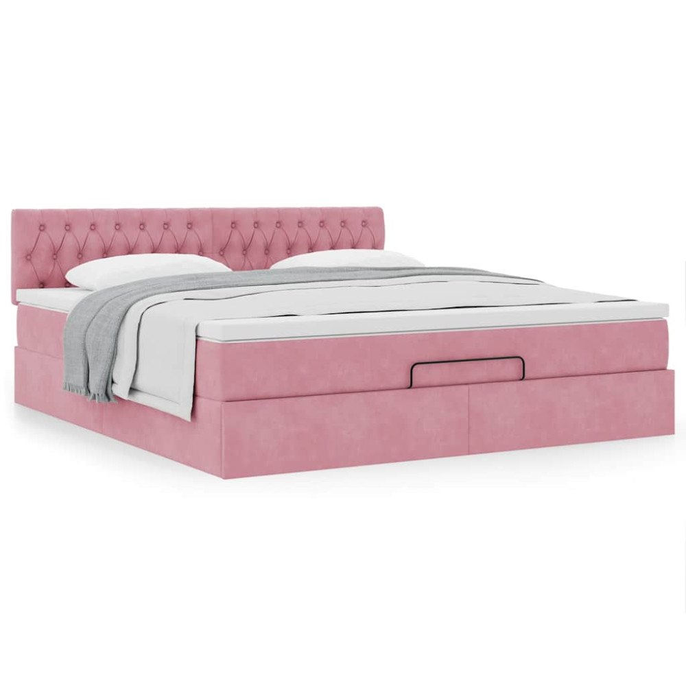 vidaXL Ottoman sängram med madrass rosa 180x200 cm sammet