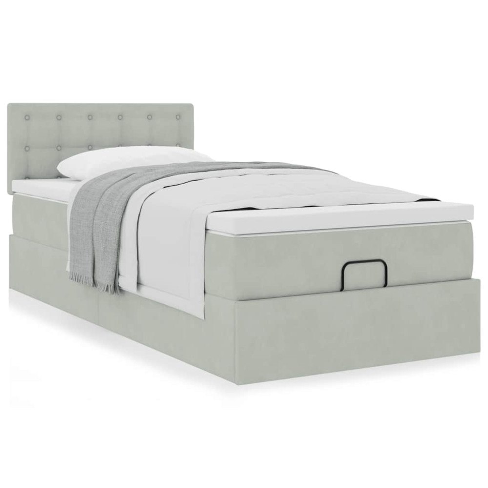 vidaXL Ottoman sängram med madrass ljusgrå 90x190 cm sammet