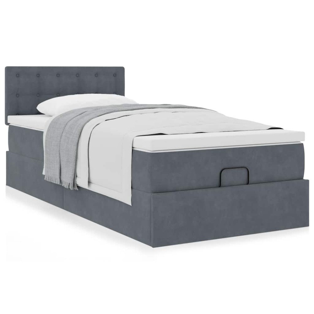 vidaXL Ottoman sängram med madrass mörkgrå 90x190 cm sammet