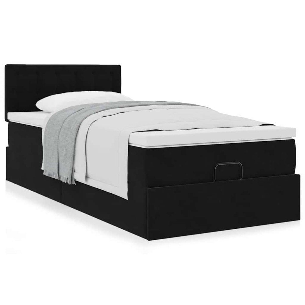 vidaXL Ottoman sängram med madrass svart 90x190 cm sammet