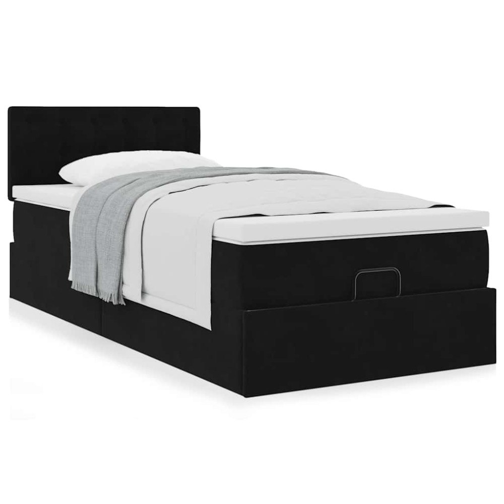 vidaXL Ottoman sängram med madrass svart 90x200 cm sammet