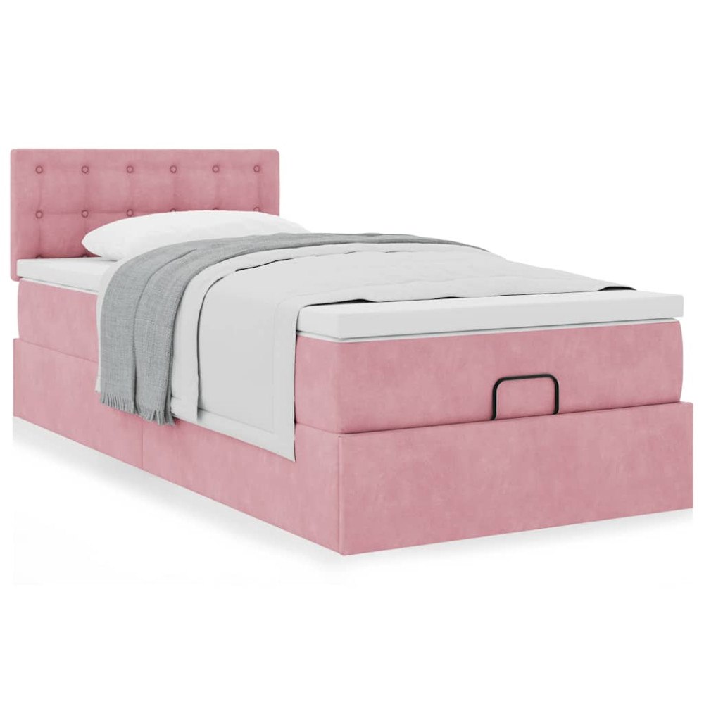 vidaXL Ottoman sängram med madrass rosa 90x200 cm sammet