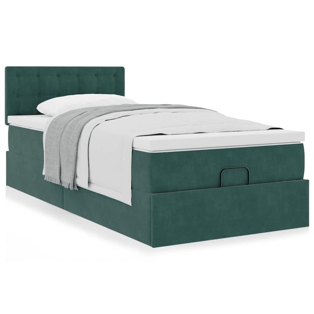 vidaXL Ottoman sängram med madrass mörkgrön 100x200 cm sammet