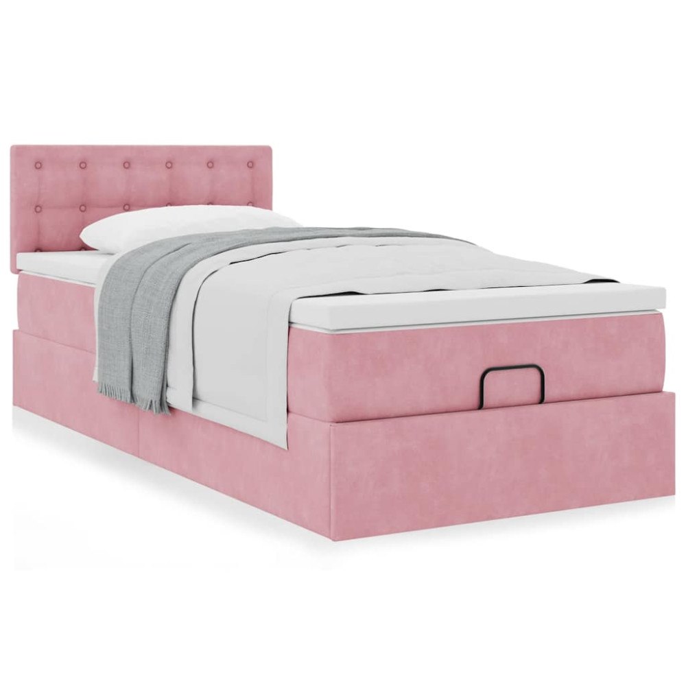 vidaXL Ottoman sängram med madrass rosa 100x200 cm sammet