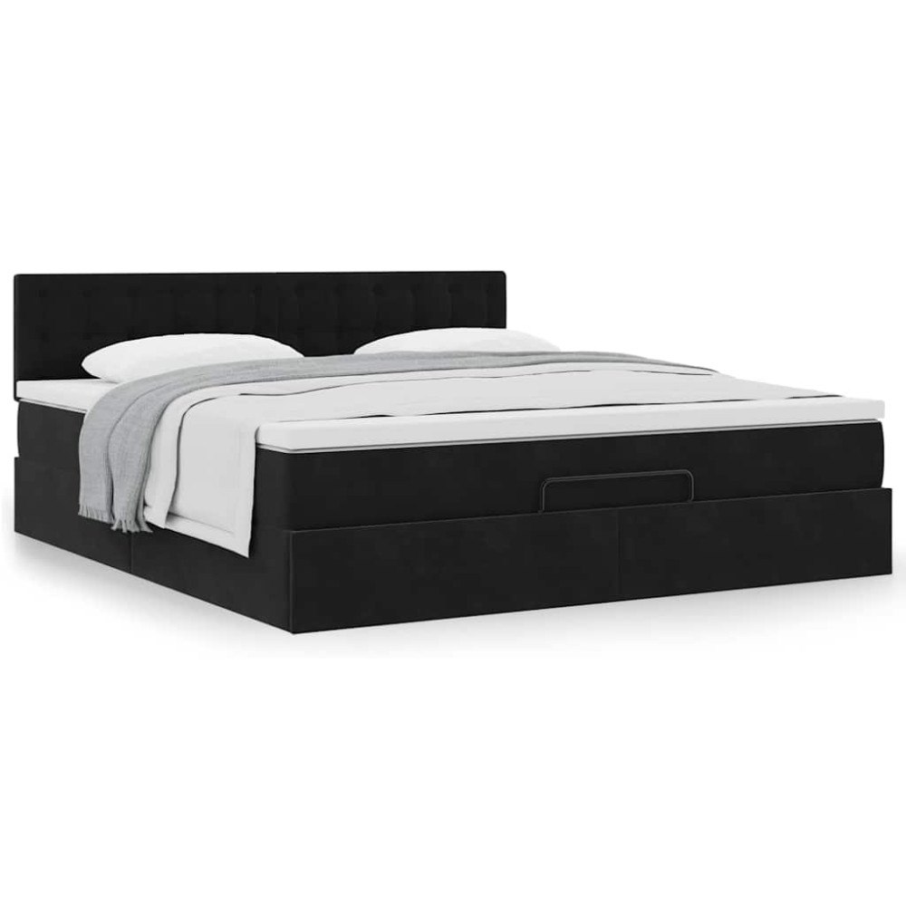 vidaXL Ottoman sängram med madrass svart 180x200 cm sammet