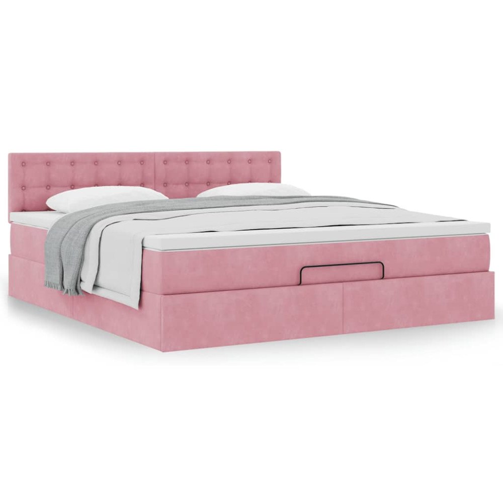 vidaXL Ottoman sängram med madrass rosa 180x200 cm sammet