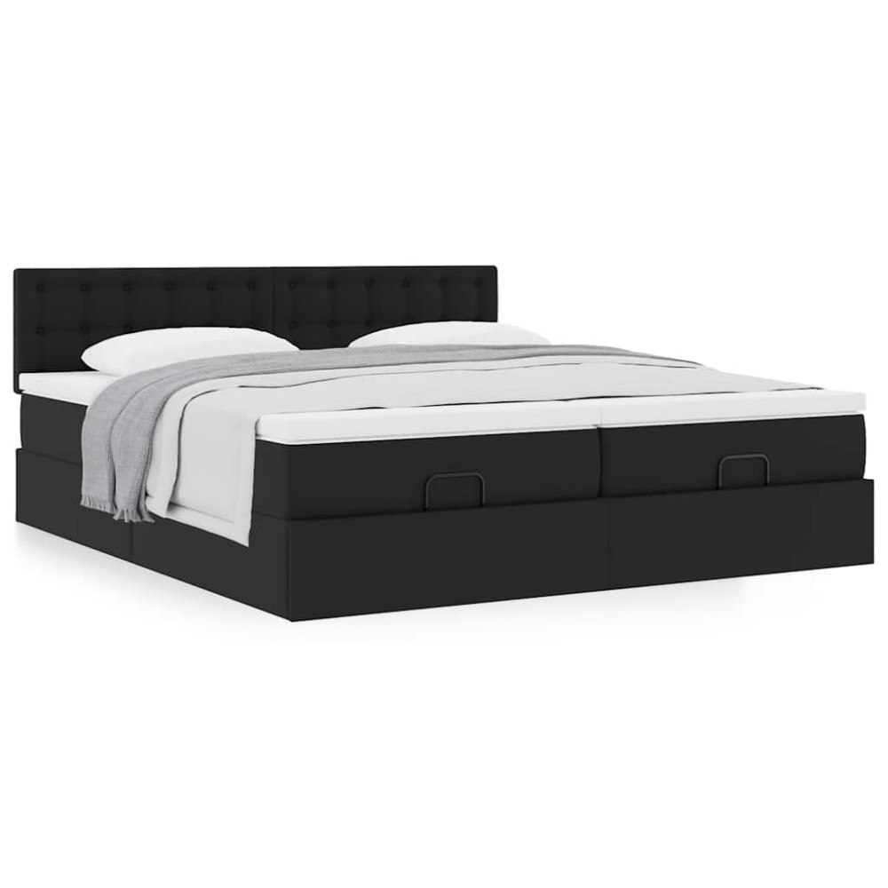 vidaXL Ottoman sängram med madrasser svart 160x200 cm konstläder