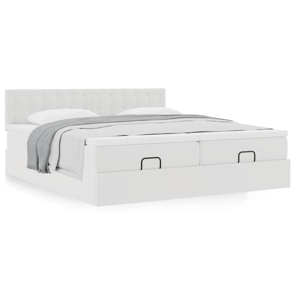 vidaXL Ottoman sängram med madrasser vit 160x200 cm konstläder