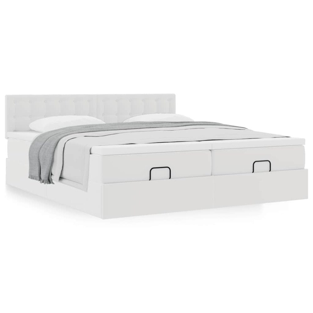 vidaXL Ottoman sängram med madrasser vit 180x200 cm konstläder